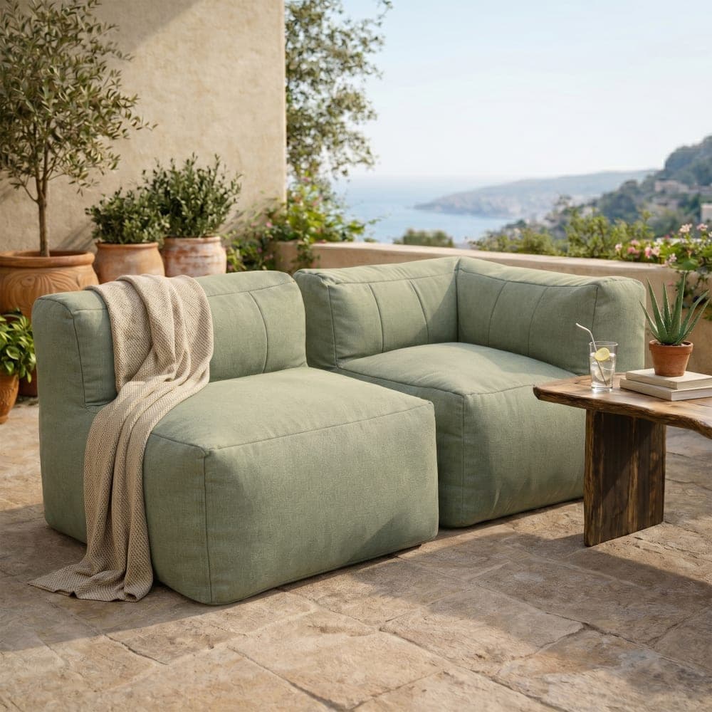 Icon Sofá esquina modular de jardín de 2 plazas, impermeable, verde salvia