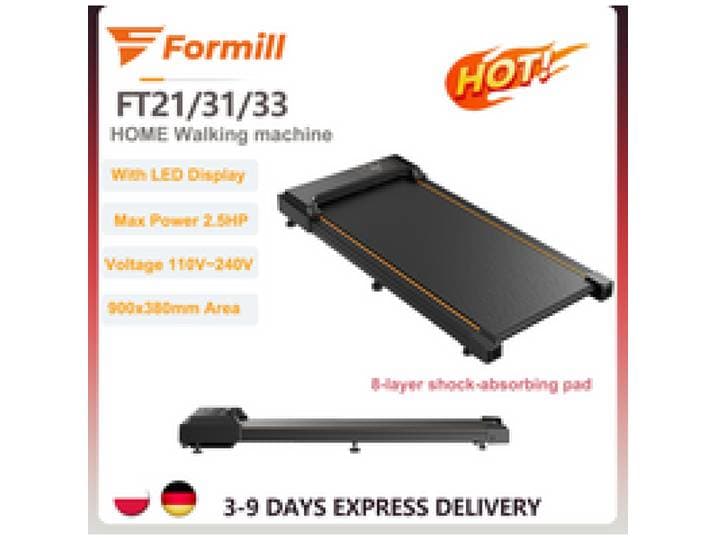 Formill FT21/FT31/FT33 loopband, 2,5 pk, 12% hellingsverstelling, verstelbare motor, snelheid tot 6 km/u, draagbare loopband, antislip, schokabsorberend, voor thuis en op kantoor, LED-display,