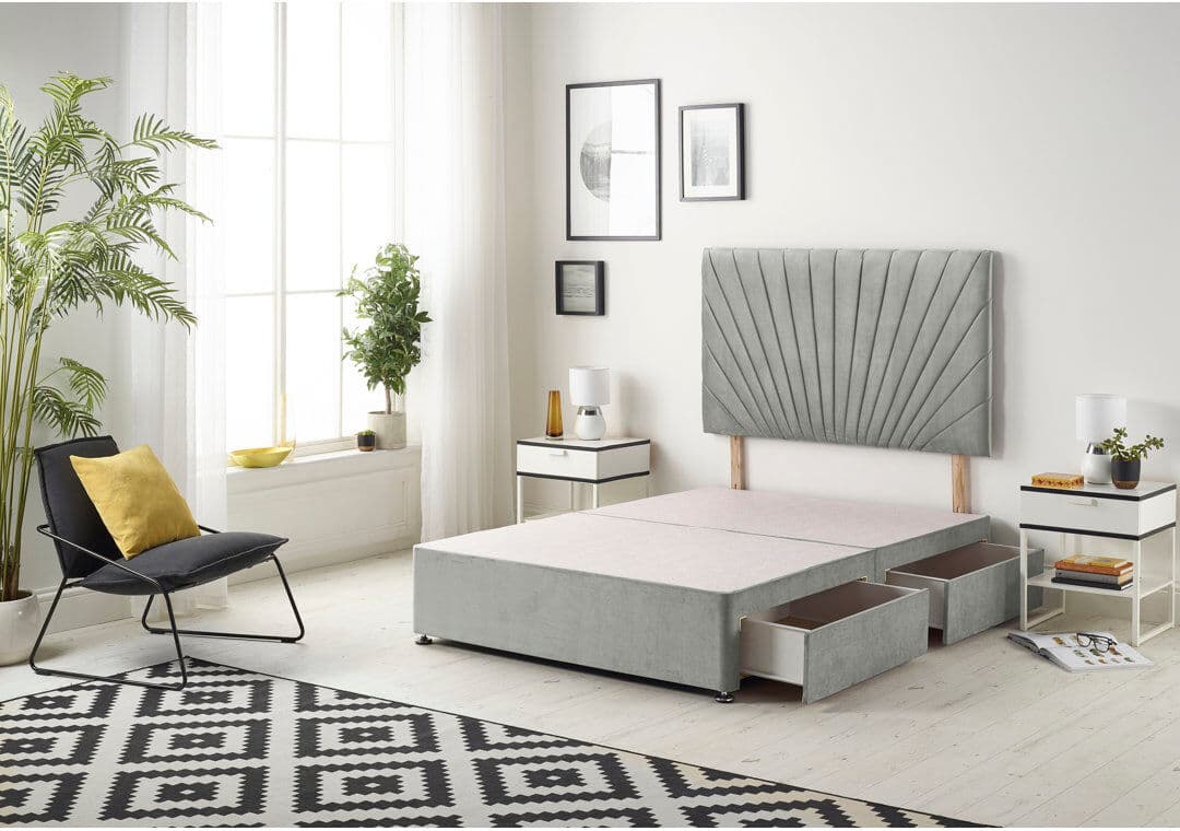 Fairmont Park SantaFe Tweed Fabric Divan Bed Base and Headboard with Optional Drawers Grey Single (3')