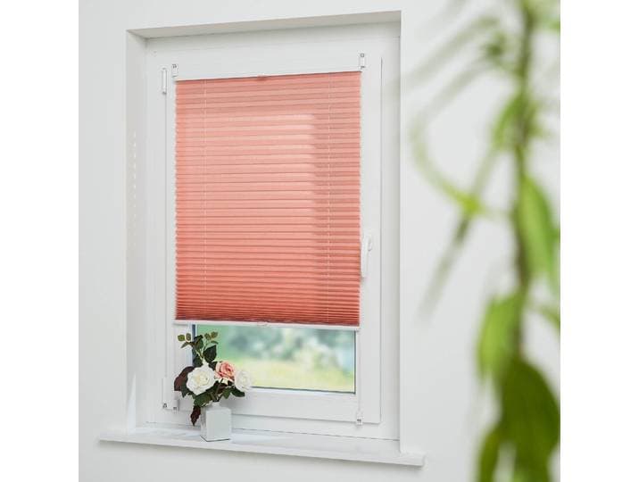 Plissee LIEDECO Lachs, ohne Bohren, Lichtschutz Gr. 18, rot (lachs, weiß), B:80cm H:210cm, Obermaterial: 95% Polyester, 5% sonstige Fasern, Plissees, Plissee