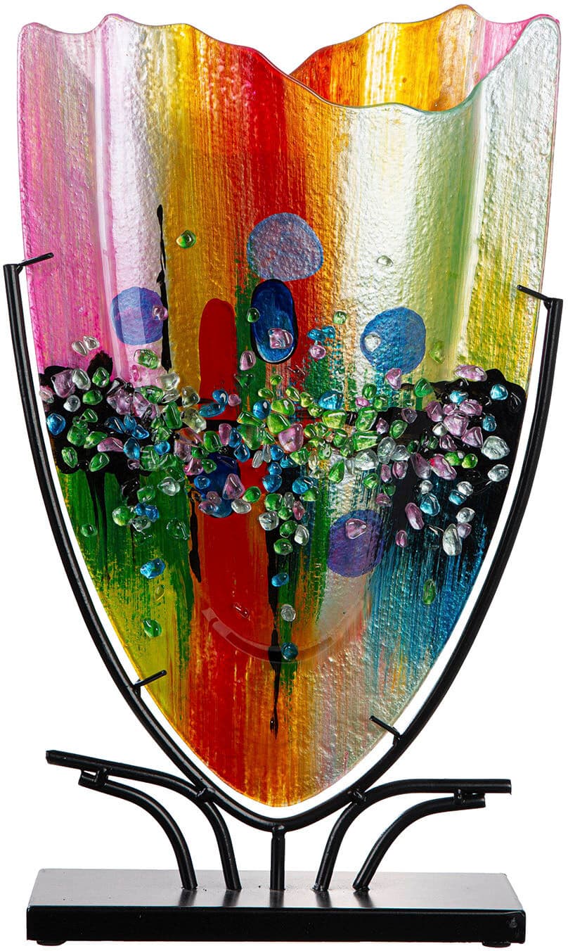 Dekovase GILDE "Bodenvase oval Manto blau; pink H. 49 cm", bunt (blau, pink), B:30cm H:49cm T:10,5cm, Glas, Vasen, Dekovase blau, pink B/H/T: 30cm x 49cm x 10,5cm