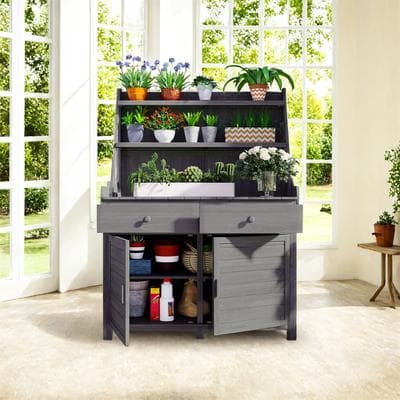 DEVERA 65 Inch Garden Potting Bench Table Fir Wood Workstation