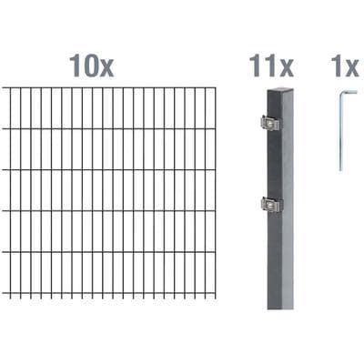 Doppelstabmattenzaun ALBERTS "Grundset", grau (anthrazit), H:100cm, Stahl, Zaunelemente, Höhe: 80-200 cm, Gesamtlänge: 4-30 m, zum Einbetonieren