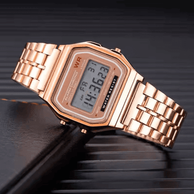 Inspire Picks Luxury Gold Silver Retro LED Digital Sports Watch With Steel Band style 01 rose Gold