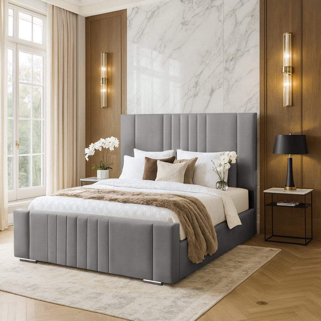 Latitude Run Agaro Upholstered Bed Grey Kingsize (5')