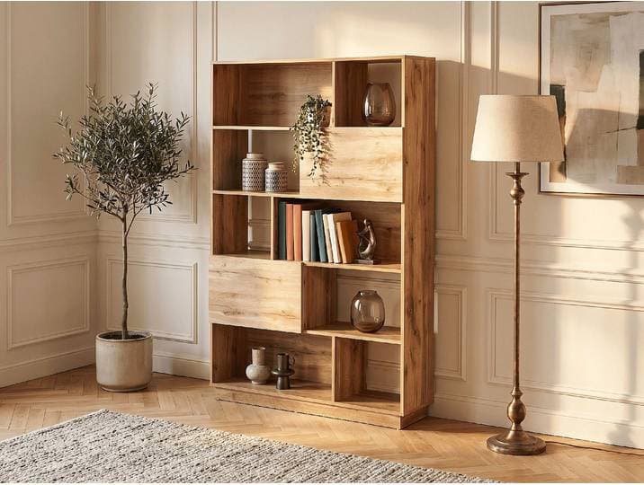Bücherregal mit 2 Türen & 8 Ablagefächern - Holzfarben - CEVANIA