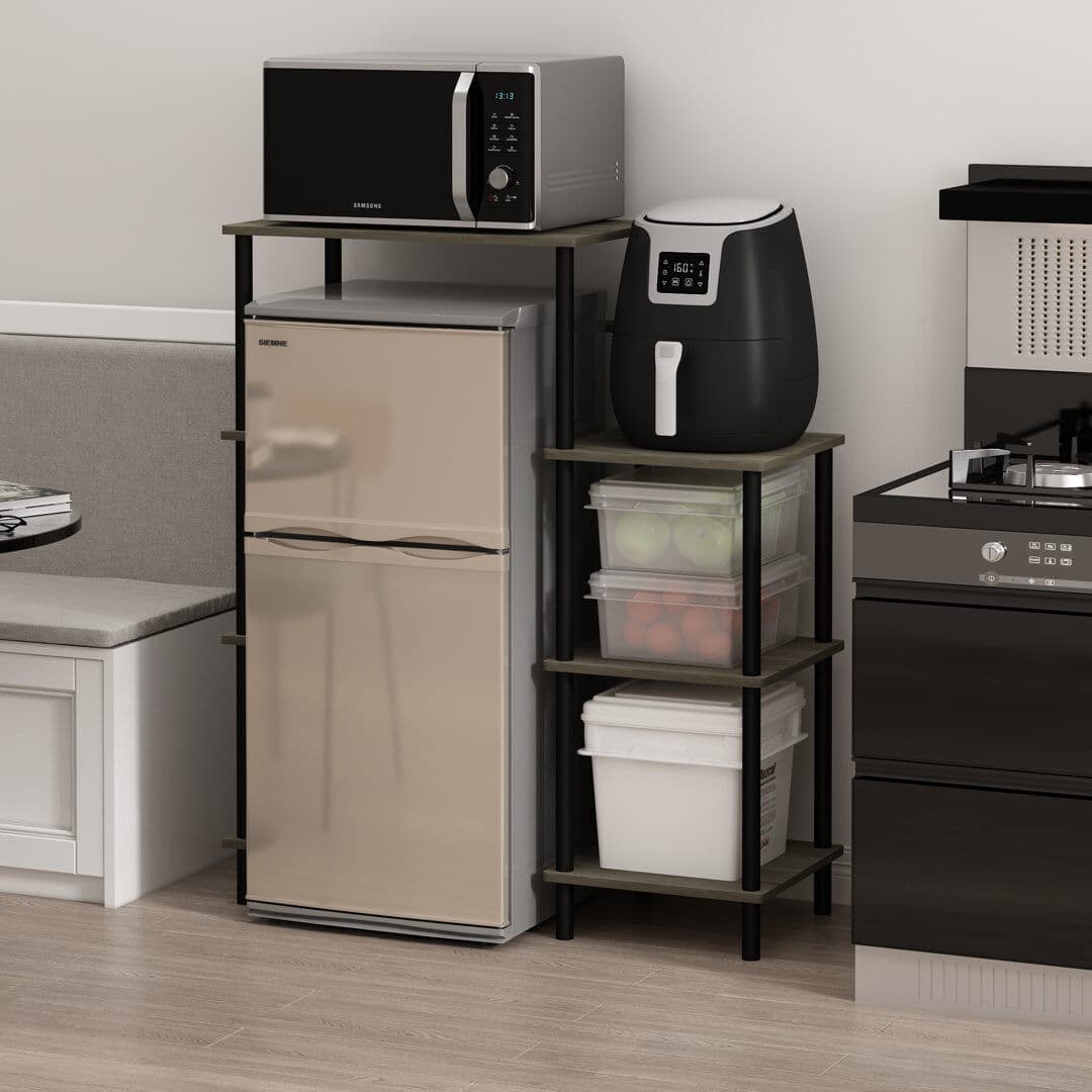 17 Stories Rikesha 97.3 cm W Kitchen Cart with Wheels French Oak/Black 117.9cm H X 97.3cm W X 39.6cm D