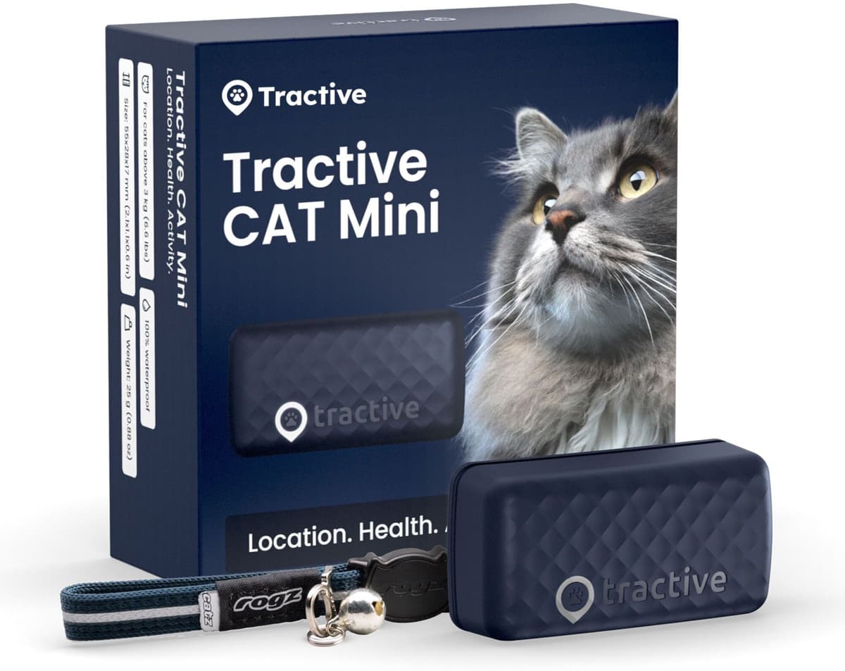 Tractive GPS CAT Mini - lokalizator GPS dla kotów z monitorowaniem aktywności   Abonament nie wliczony   TRCAT5DB   Ciemnoniebieski - Refurbished