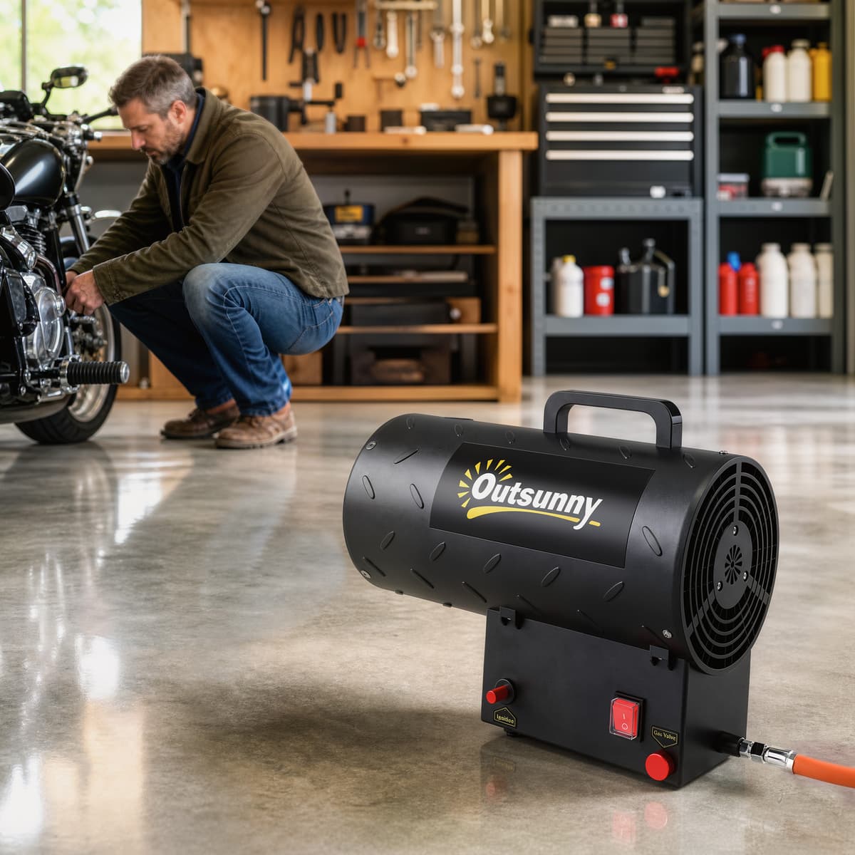 Outsunny Riscaldatore Industriale a Propano Portatile 15kW con Accensione Piezoelettrica, Nero   Aosom Italy