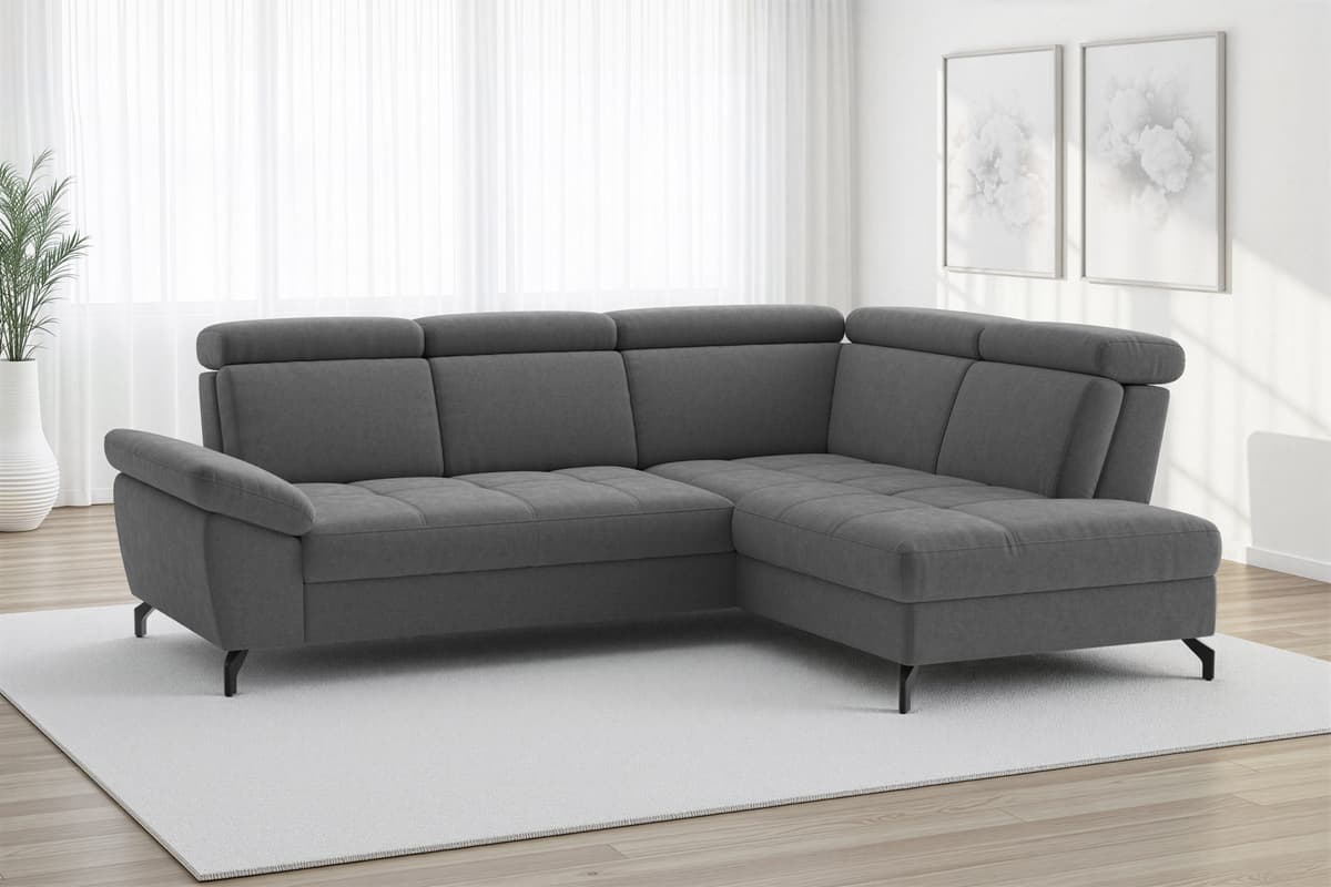 Ecksofa SIT & MORE "Vanity L-Form, B: 254 cm, mit Sitz-, Kopf- und Armteilverstellung", grau (dunkelgrau), B:254cm H:84cm T:197cm, 95% Polyester 5% Polyamid, Sofas, Ecksofa, Couch optional mit Schlaffunktion & Bettkasten