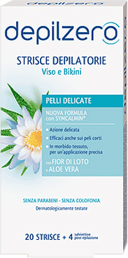 Depilzero Strisce Depilatorie Viso e Bikini 20 Pezzi + 4 Salviette