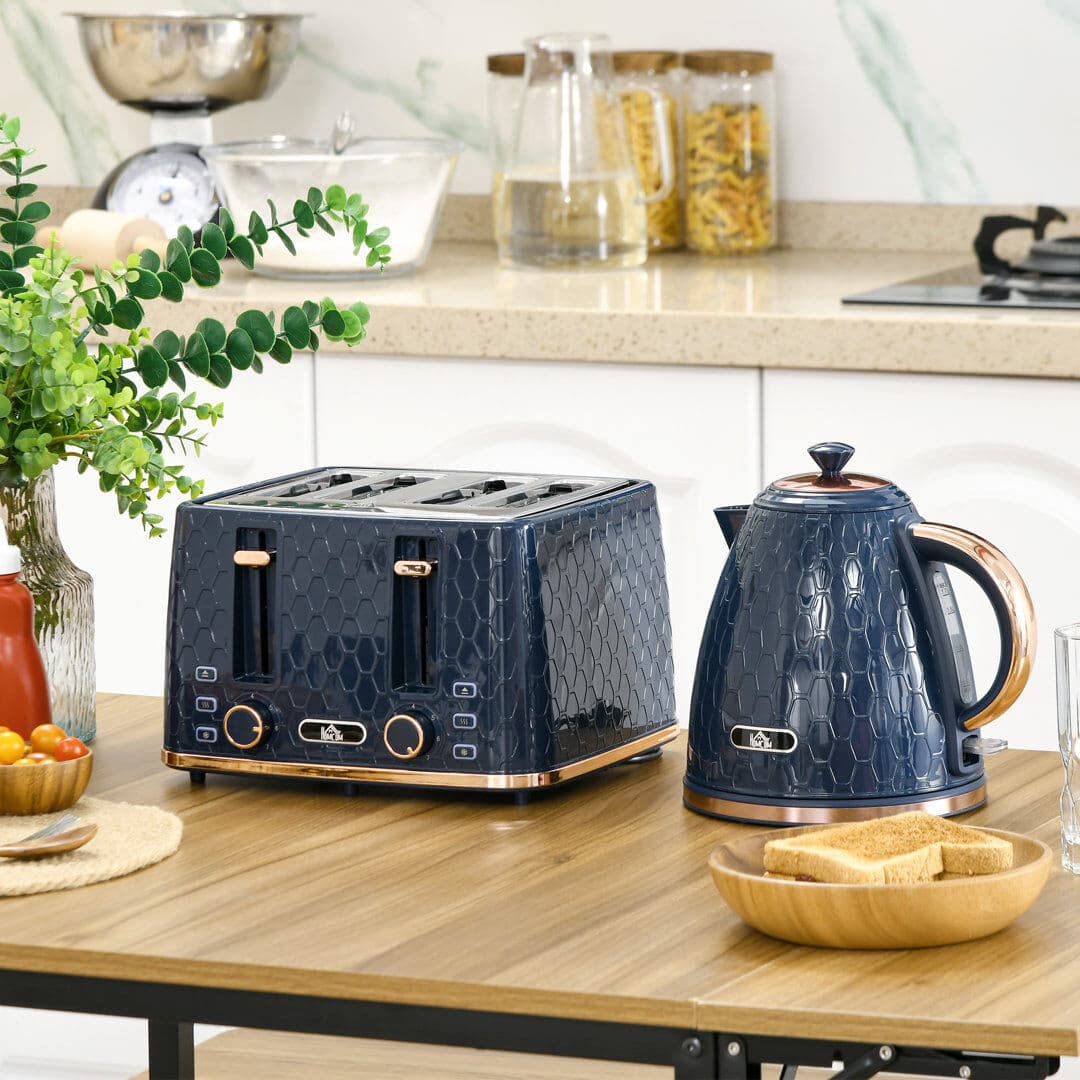 HOMCOM Kettle and Toaster Set with Defrost Reheat and Crumb Tray Grey 4 - Slice;4-Slice