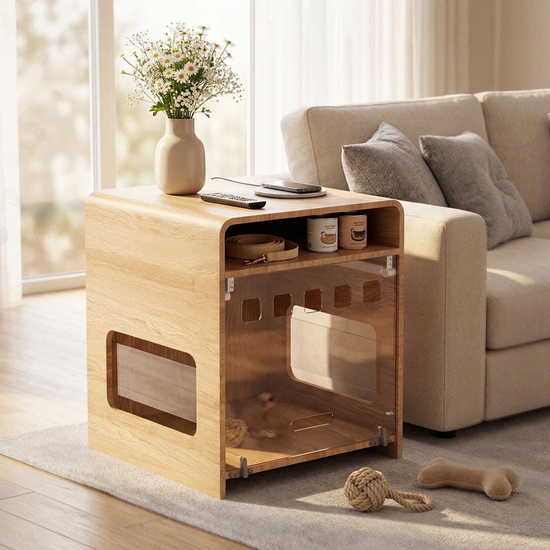 Brayden Studio Modern Dog Crate Furniture With Flip-up Hidden PET Door, Built-in Storage & Breathable Design Brown