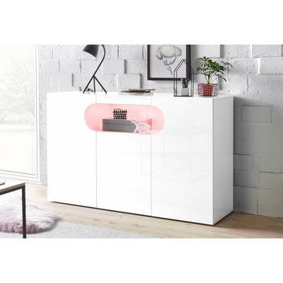 Sideboard HOME AFFAIRE "Real,Kommode,Schrank,Breite 130 cm komplett weiß hochglanz lackiert", weiß (weiß hochglanz), B:130cm H:81,5cm T:40cm, Sideboards, Sideboard, mit 3 Türen davon 2 abgerundet, die ein ovales offenes Fach bilden