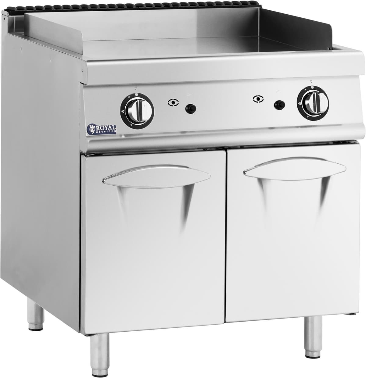 Stegeplade gas - 12 kW - glat - 50 til 300 °C - flaskegas / naturgas - med underskab - Royal Catering RCGG-80/700CS
