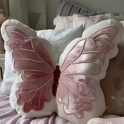 Lush Living Finds Cute Butterfly Pillow Throwing Pad, Short Plush Cushion Pink Toy For Bedroom, Sofa Home Textile Cushion, Soft Decorative 2