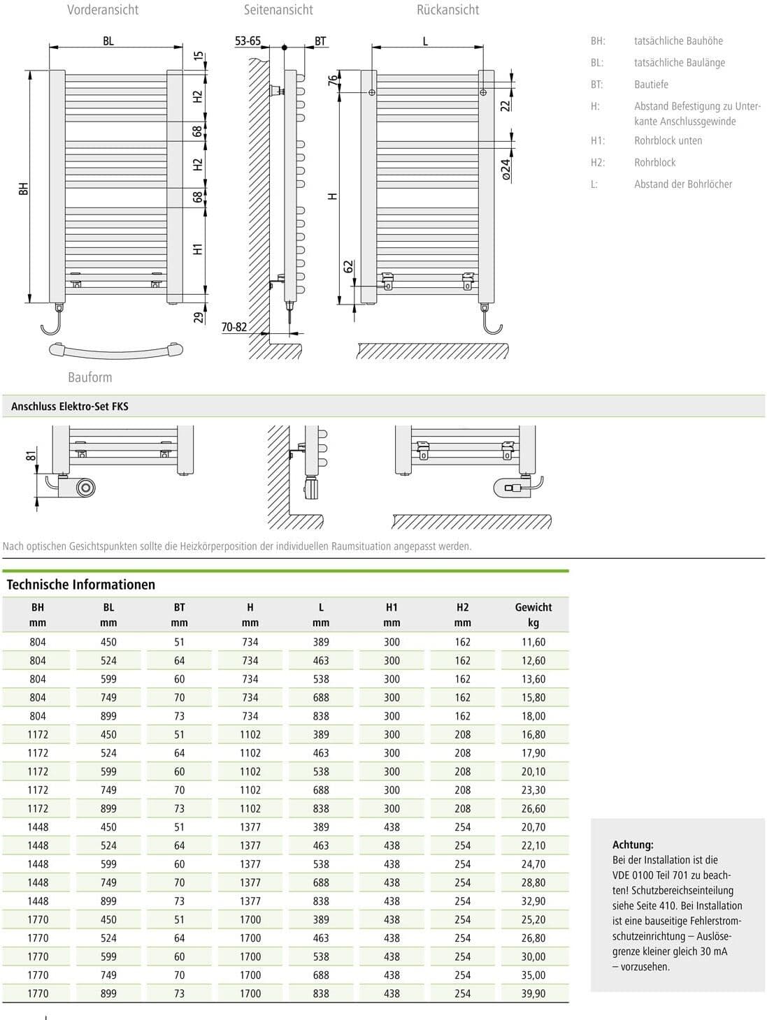 Kermi Basic R-E gebogen Badheizkörper 52,4 x 6,4 x 80,4 cm, mit Elektro-Set WRX links