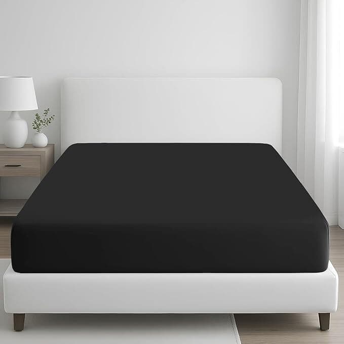 Ebern Designs 400TC Egyptian Cotton Fitted Sheet – 35cm Extra Deep Pocket Ultra Soft Breathable & Durable Hotel Style Bedding Black Super King (6')