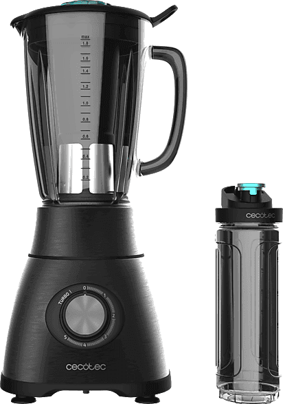 Batidora de vaso - Cecotec Power Black Titanium 2500MAX Go, 1800 W, 1.8l Capacidad, 5 Veloc, Botella 600ml, Negro