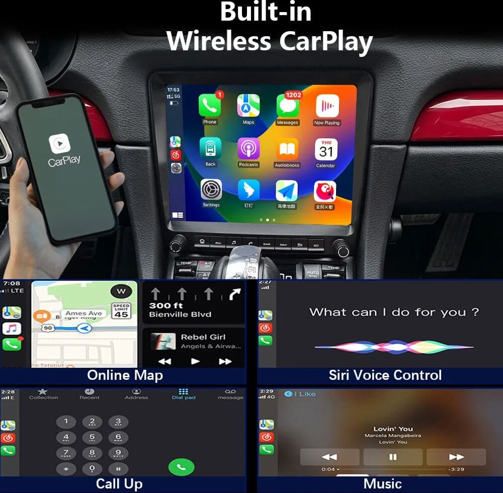 CHSTEK Android 14 Carplay For Porsche Cayman 911 991 981 Boxster 982 718 Car Auto Radio Stereo Navigation GPS WIFI Bluetooth 4G