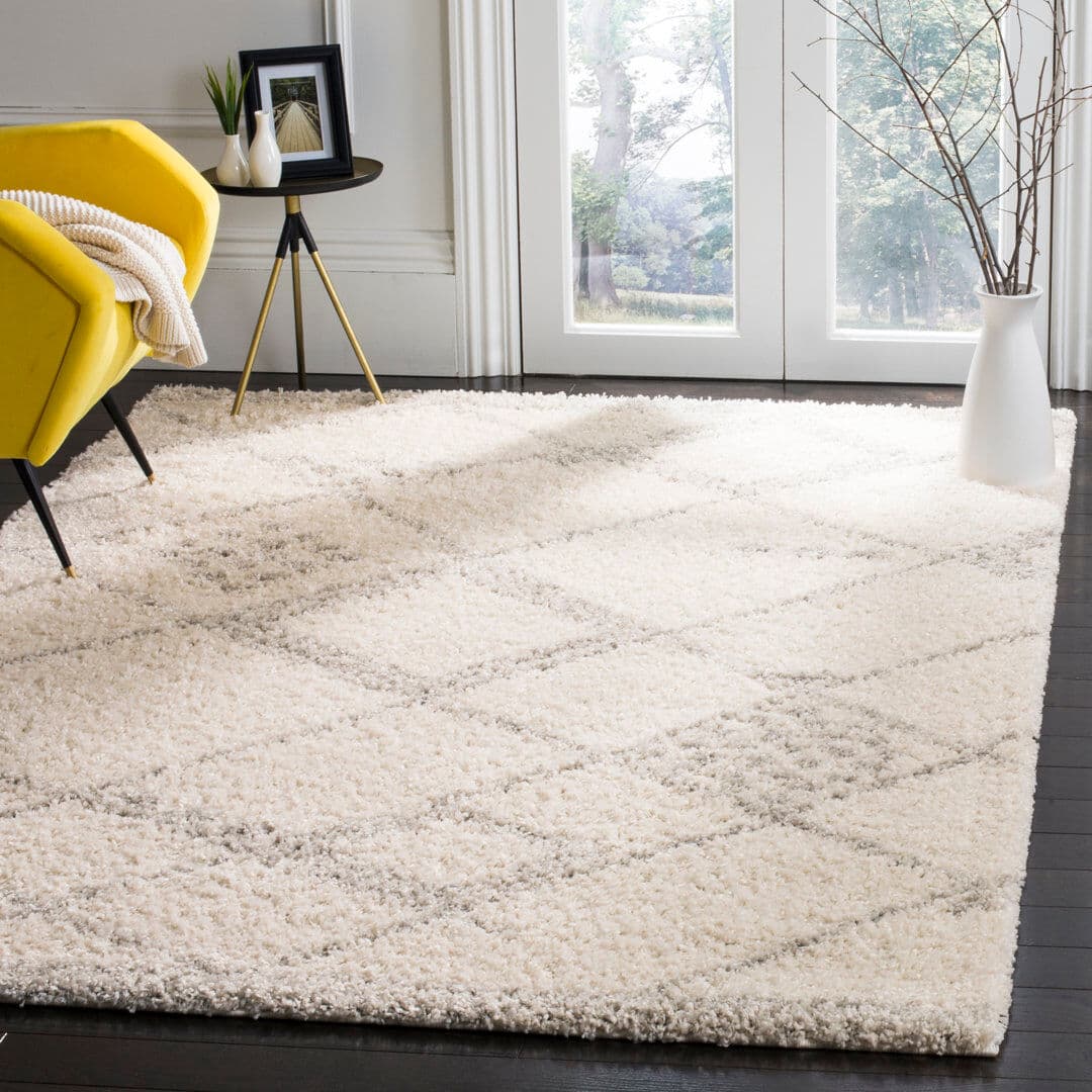 Ebern Designs Langara Geometric Hand Woven Area Rug Ivory/Grey Rectangle 201 x 279 cm