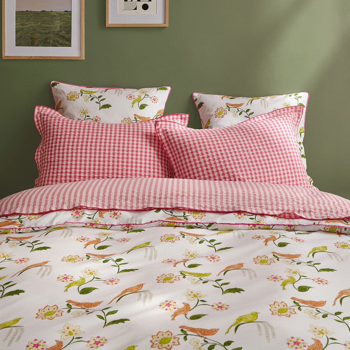 LA REDOUTE INTERIEURS Housse de couette en percale de coton, imprimé oiseaux et fleurs, NORA