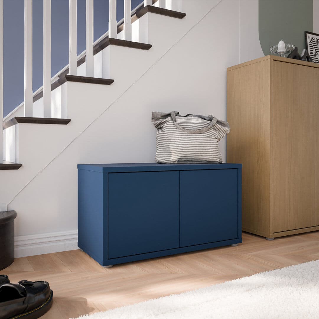 Brayden Studio Chadwic Modern, minimalistic storage bench with 2 doors, entryway bench, engineered, 74.5 cm W x 41.5 cm H x 34.9 cm D Navy 4