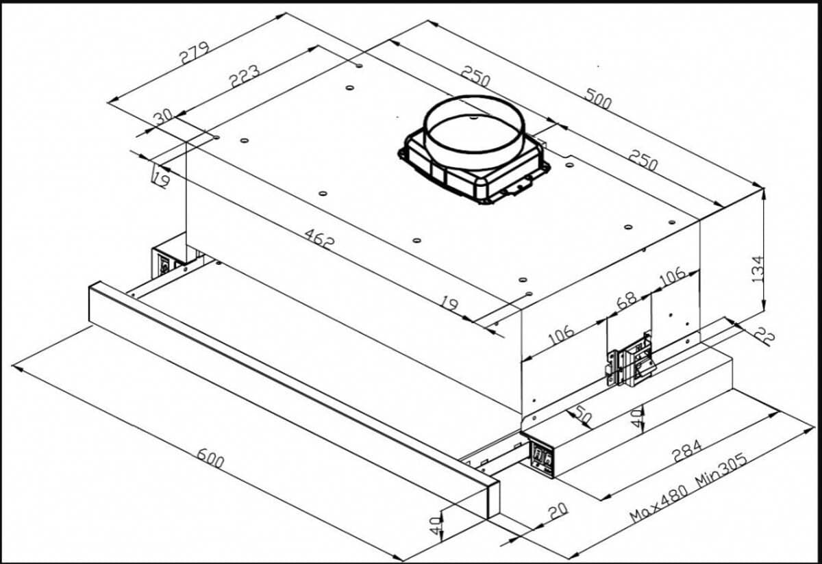 Silverline  uttrekksventilator Hvit-Stål Sl1150 ext