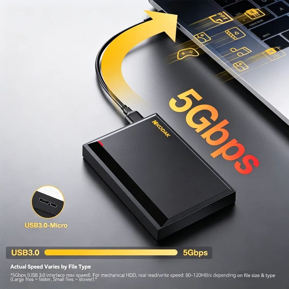 Kodak Portable External Hard Drive HDD P190 5Gbps USB3.0 External Hard Disk 500G 1TB Large-capacity Storage PS4/Xbox/PC