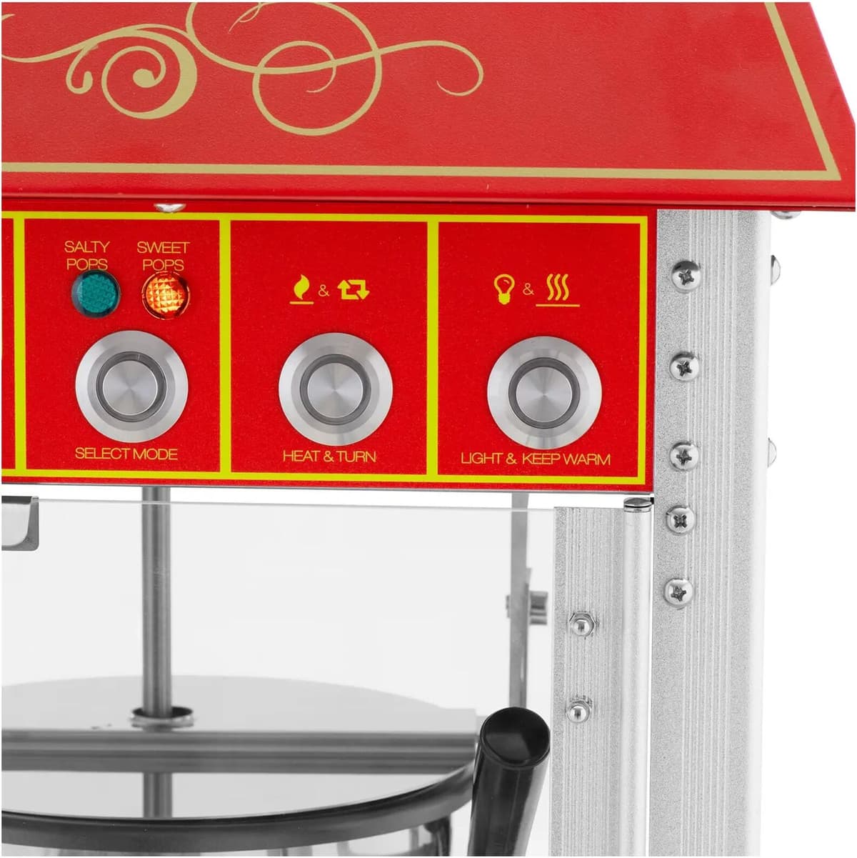 Stroj na popcorn s vozíkom - 1500 W - 5 kg/h - retro dizajn - 195 / 235 °C - červený - Royal Catering 10012713