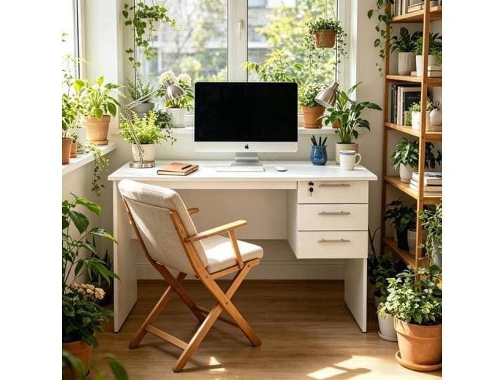 Bureau ordinateur en bois blanc EVRYAE 120 cm 3 tiroirs serrure charge 35 kg