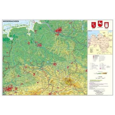 Niedersachsen physisch, Karte von Heinrich Stiefel, Stiefel Eurocart