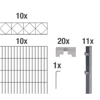 Doppelstabmattenzaun ALBERTS "mit verschiedenen Dekorelementen", grau (anthrazit, dekor bergen), H:160cm, Stahl, Zaunelemente, anthrazit, Höhe: 100-160cm, Gesamtlänge: 10-20m, zum Einbetonieren