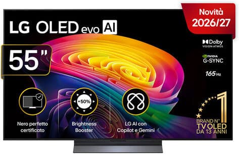LG OLED evo AI 55'' Serie C6 OLED55C65LA, 4K, Brightness Booster, Processore α11 Gen3, VRR 165Hz,G-Sync, SMART TV 2026