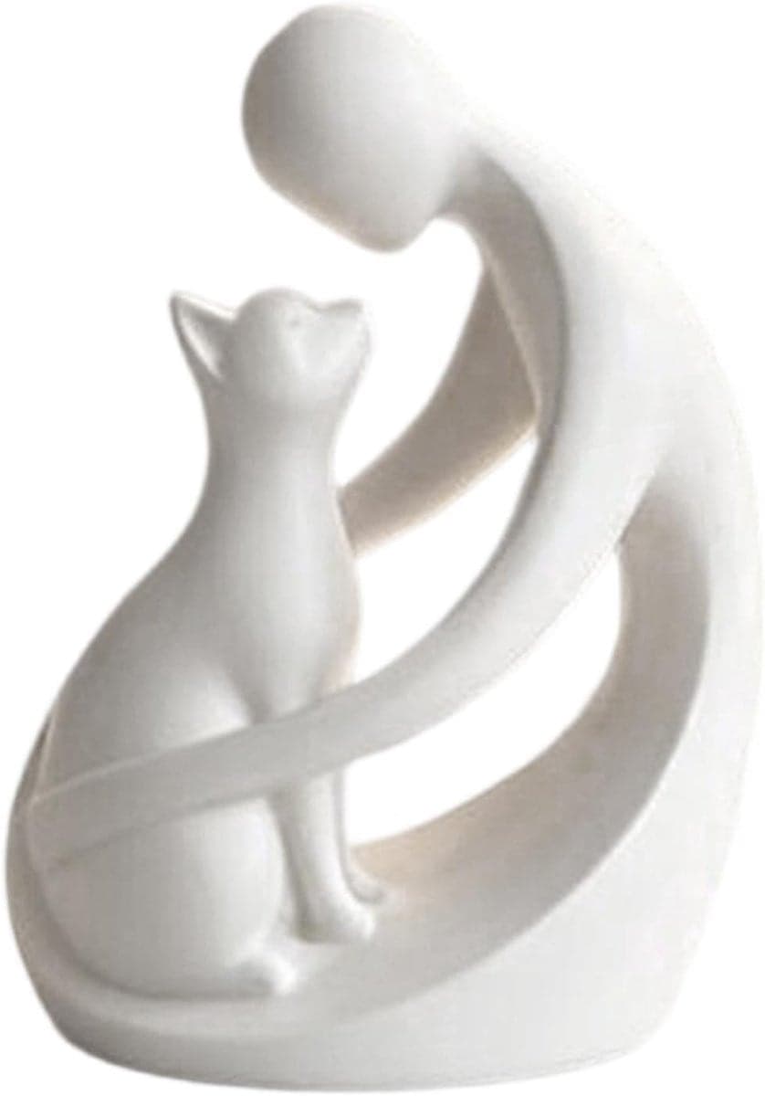 Kattenbeeldje Man Kat - Wit Herdenkingsfiguur - 3D-Print Kunstwerk - Hoogte: 115 cm