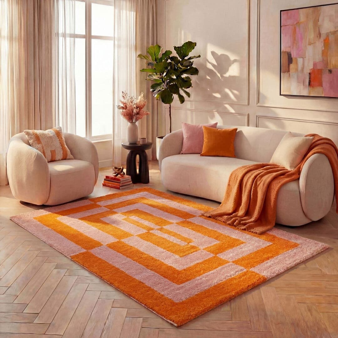 THE RUGS Joli Geometric Area Rug Soft Dense Pile for Living Rooms and Bedrooms Orange/Pink Rectangle 120 x 170 cm