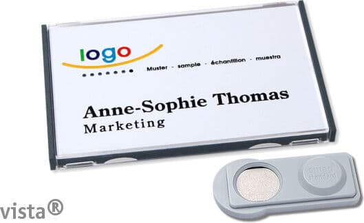 badgetec 10 Unità - Targhette portanome VISTA magnetiche Magnete smag&reg;   antracite   60 x 37 mm, Plastica