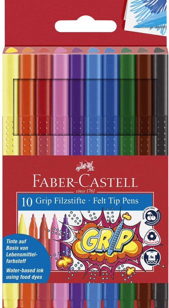 FABER-CASTELL Färgpennor, GRIP, trekantig pennkopp, punkter, grepp, olika färger, 10/fp