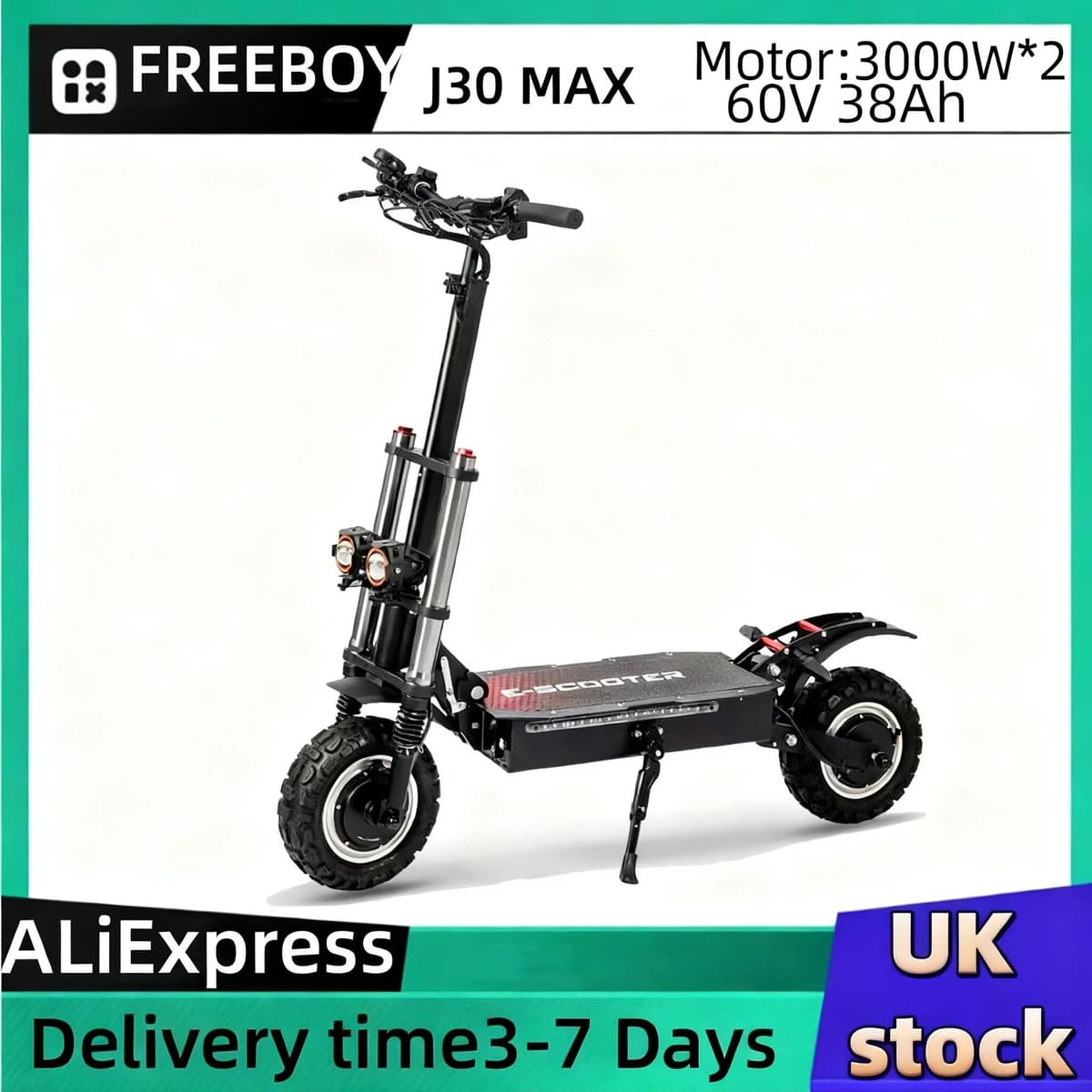 FREEBOY J30 MAX Adult Electric Scooter 3000W*2 Motor, 60V 38AH Folding E-Scooter 11 Fat Tire E-Mountain Scooter With UK Safety