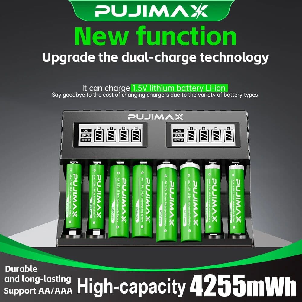 PUJIMAX LCD Display Smart Battery Charger For 1.5V AA/AAA Li-on Rechargeable Batteries Independent Charging Battery Charger