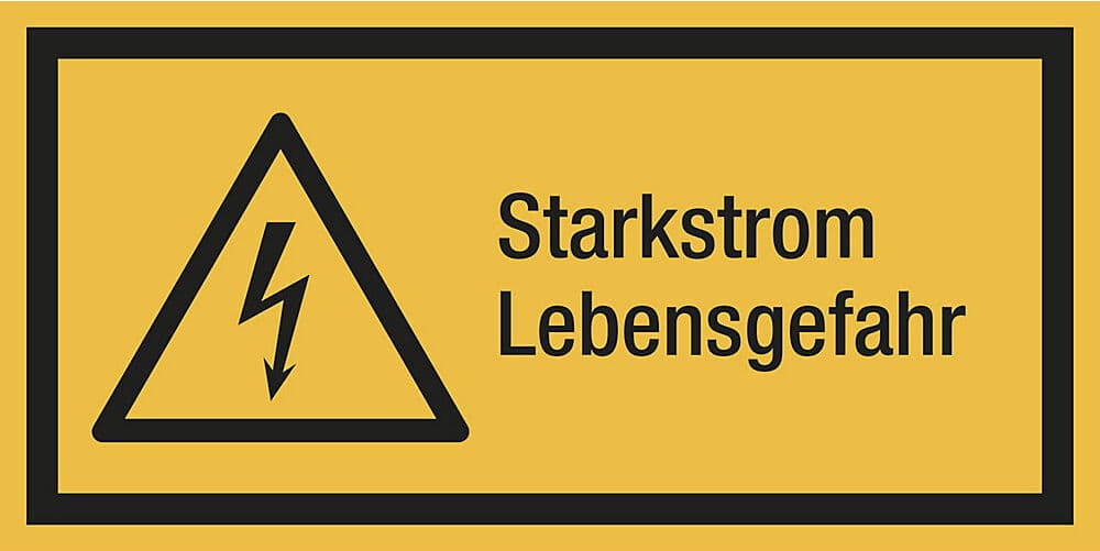 kaiserkraft Kombischilder mit Text für Warnkennzeichen, Starkstrom Lebensgefahr, rechteckig, VE 10 Stk, Folie, LxH 52 x 26 mm