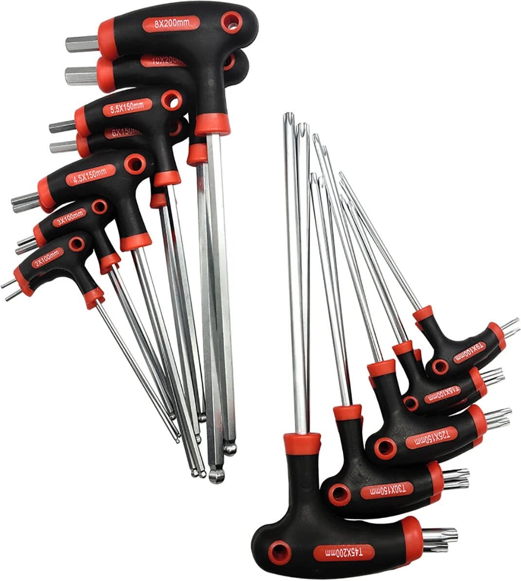 NONE 10pcs T-Handle Hexagon Wrench Universal Allen Key Torx Ball Spanner Screwdriver Nut Driver For AutoMobile Repair Hand Tool