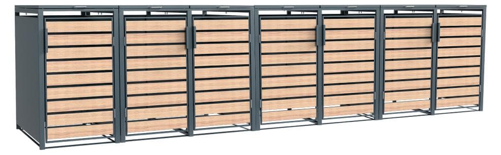 Westmann Metall Mülltonnenbox Lacina 7x240 L Anthrazit/Holzoptik 80x464x116 cm