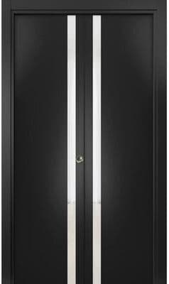 SARTODOORS Planum 0040 Black Matte Wood Bi-Fold Closet Doors with Frosted Glass