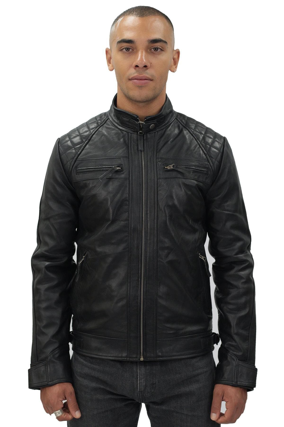 Klassische gesteppte Bikerjacke aus Leder für Herren-Silsden