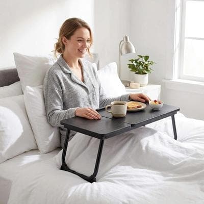 FurnitureR Foldable Laptop Bed Desk with Tablet Slot, Portable Tray Table for Sofa Bed