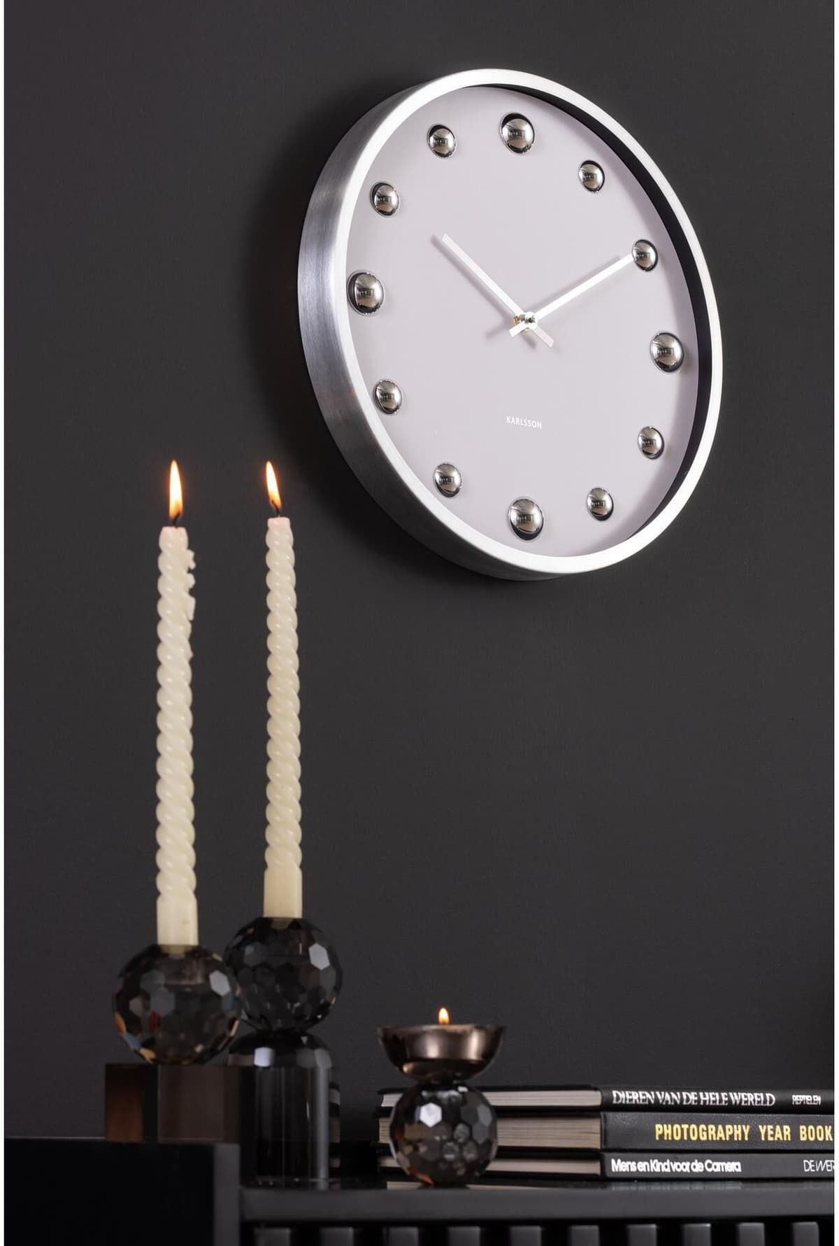 Wanduhr KARLSSON "Shiny Dots", weiss (weiß), Wanduhren, Ø 35,5cm, Wanduhr, T:4,2cm weiß Ø 35,5cm