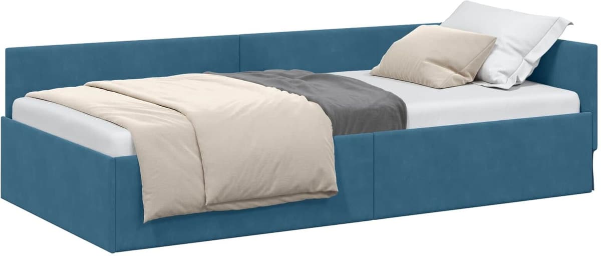 vidaXL Cadre de lit d'angle Bleu 90 x 190 cm Velours