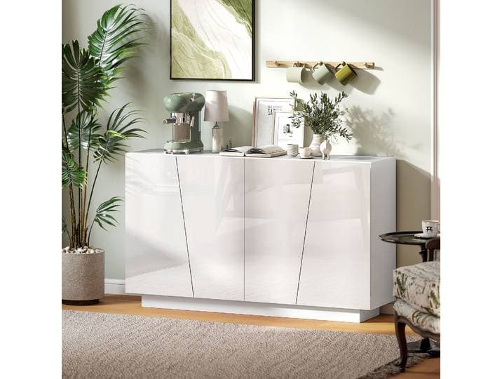 HOMCOM Meuble Rangement Blanc Brillant 150x40x88cm