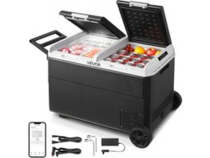 VEVOR 95L elektrische compressor koelbox, 12/24V DC & 100-240V AC draagbare autokoelbox met wielen en handvat, vriest tot -20°C, minikoelkast voor auto, camper, vrachtwagen, camping en buitengebruik